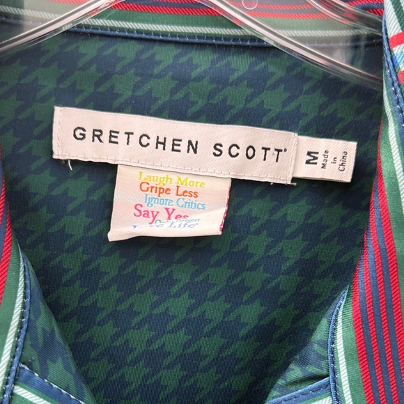 Gretchen Scott Designs Navy and Green Plaid Button Down Shirt - Picture 2 of 3